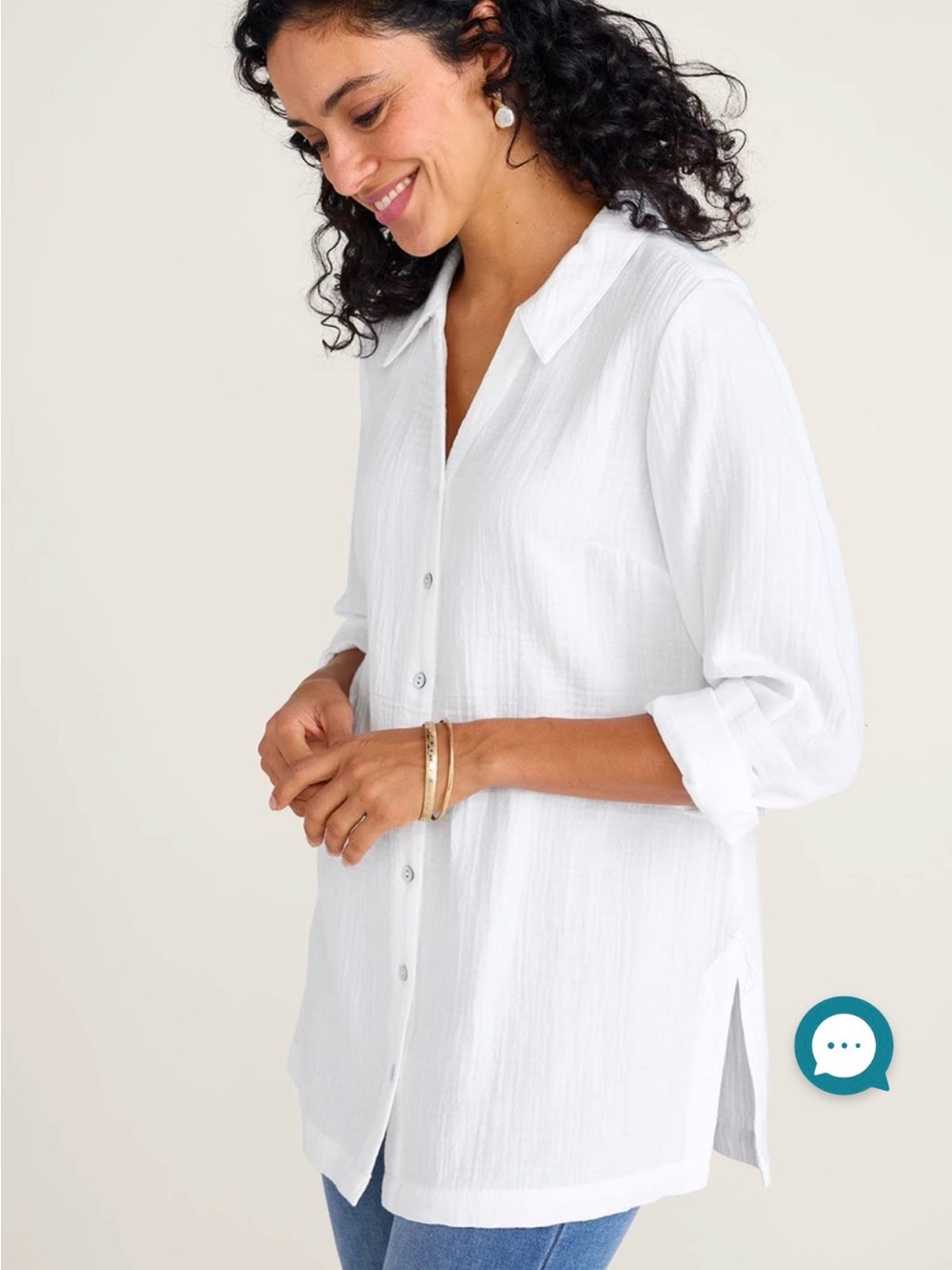 Soft Surroundings Escambia Gauze Tunic Shirt 2X White Cotton Button Down Plus